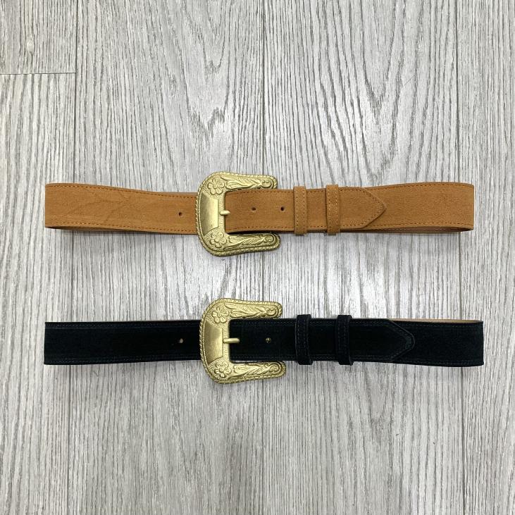 Western leather belt with gold buckle - Bekaloo