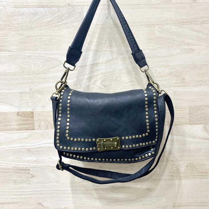 Leather studded flap bag with clasp - JAMIE