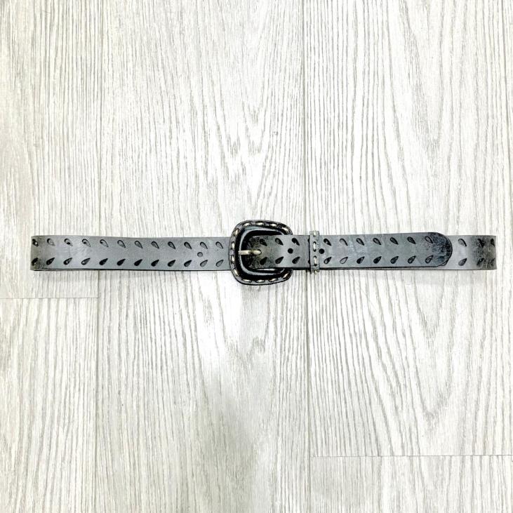 Leather belt with pattern and leather buckle - Bekaloo