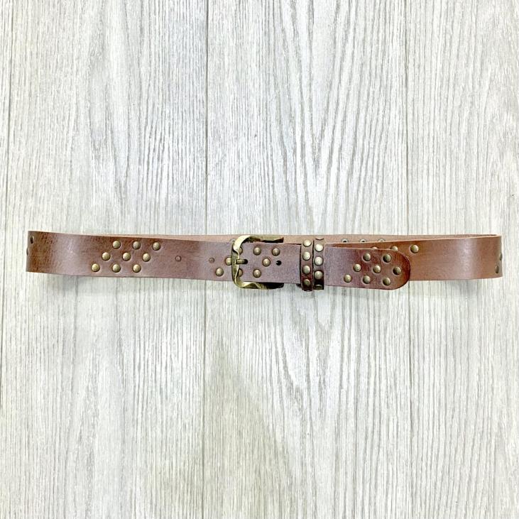 Studded leather belt with double belt loop - Bekaloo