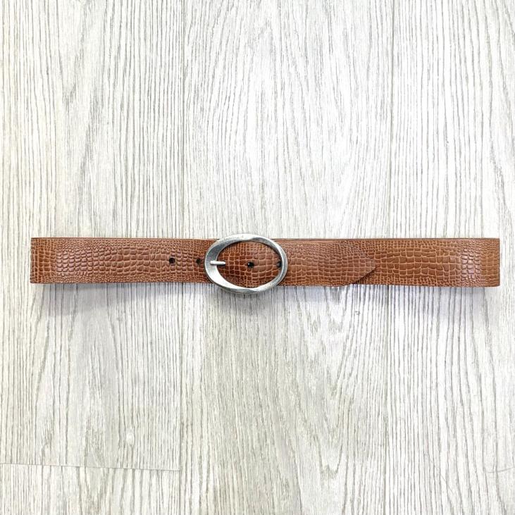 Cowskin leather belt croco pattern - Bekaloo