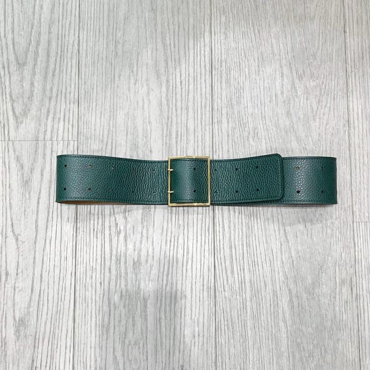 Leather cow-hide belt with double gold prong buckle - Bekaloo