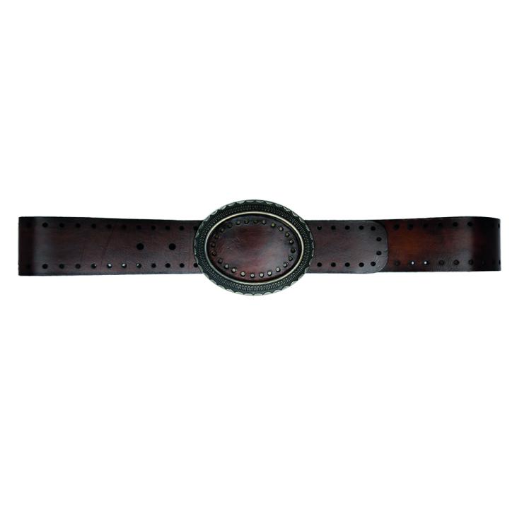 Western-style leather belt oval-shaped buckle - Bekaloo