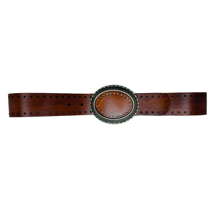 Western-style leather belt oval-shaped buckle - Bekaloo