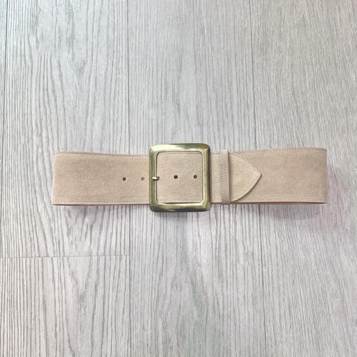 High-waist suede belt and brass gold buckle - Bekaloo