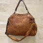 Braided leather trapeze bag with double zipped closure - MAYA Couleur : Camel