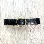 High-waist leather belt embossed with crocodile patterns and gold buckle - CELINE Couleur : Black
