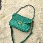 Small leather braided pouch bag with clasp - JENNY Couleur : Green