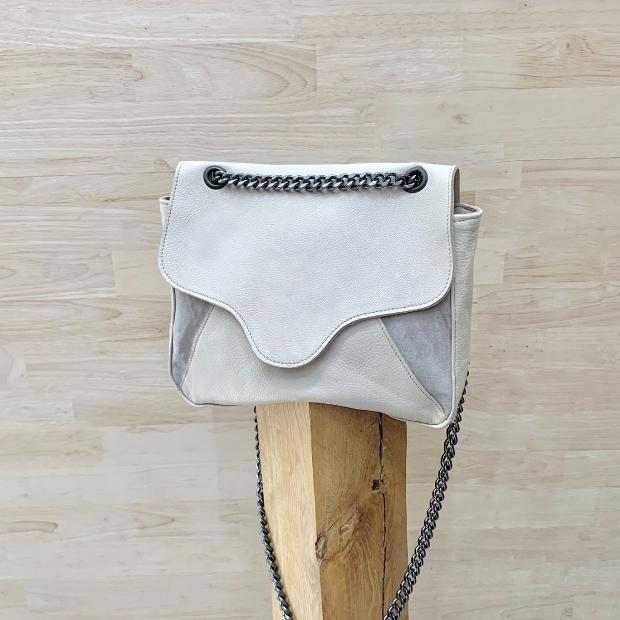 Leather flap bag with -